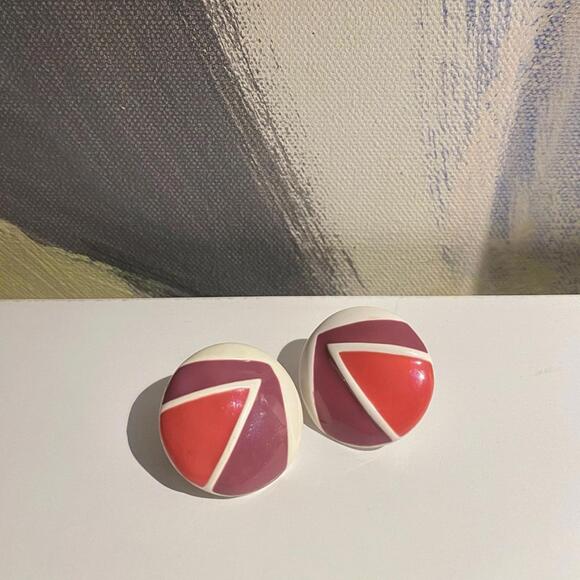 Napier Jewelry - RARE Vintage 1980s NAPIER Geometric Enamel Button Earrings